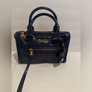 Miu Miu Vitello Shine Leather Top Handle Satchel – Navy Blue